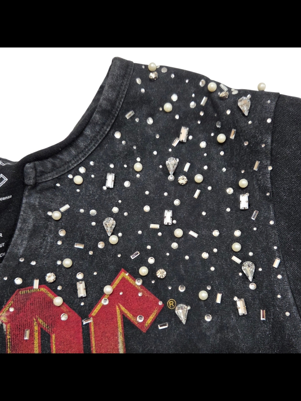 AC/DC Rhinestone Notch Neck TShirt LG Dark Wash Charcoal For Those About To Rock - Picture 13 of 16